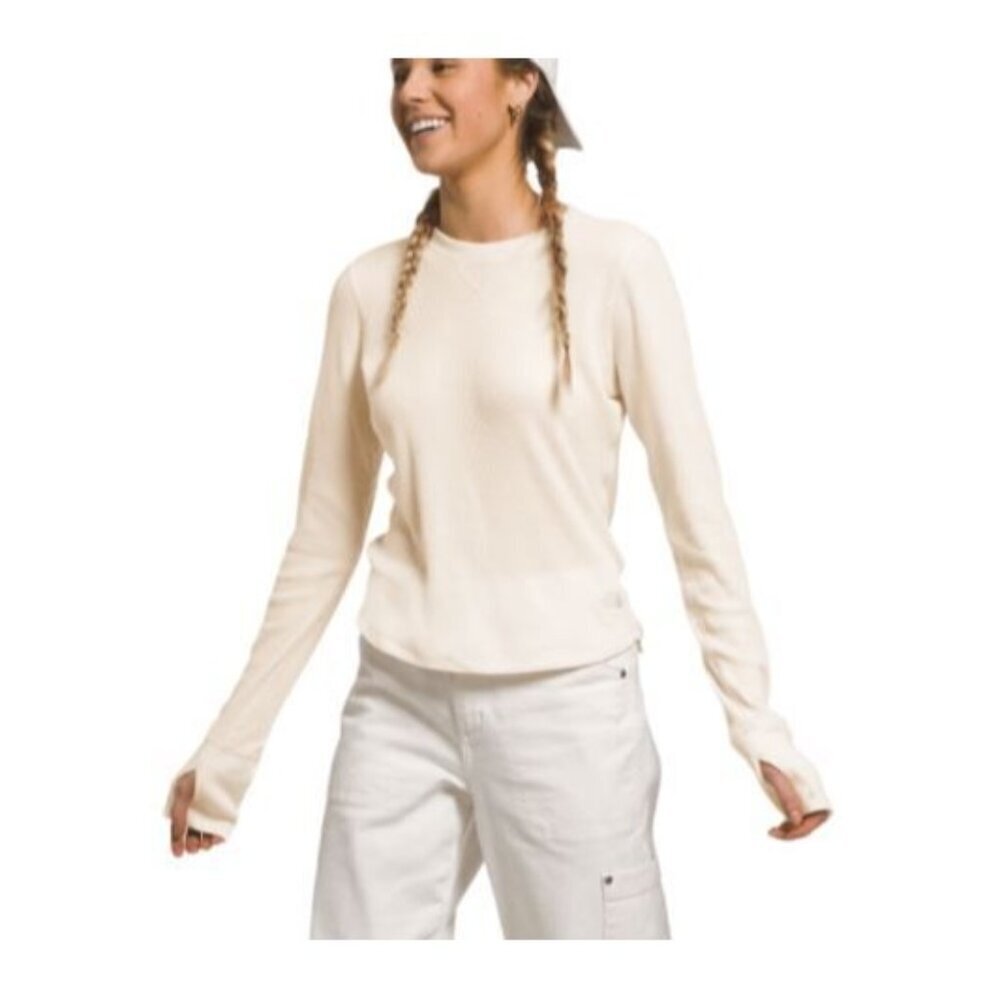 The North Face Sunpeak Women's Shirt Waffle White Base Layer Thumbhole Large